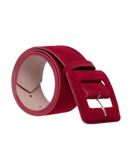 BeltBe Red Suede Square Buckle Belt