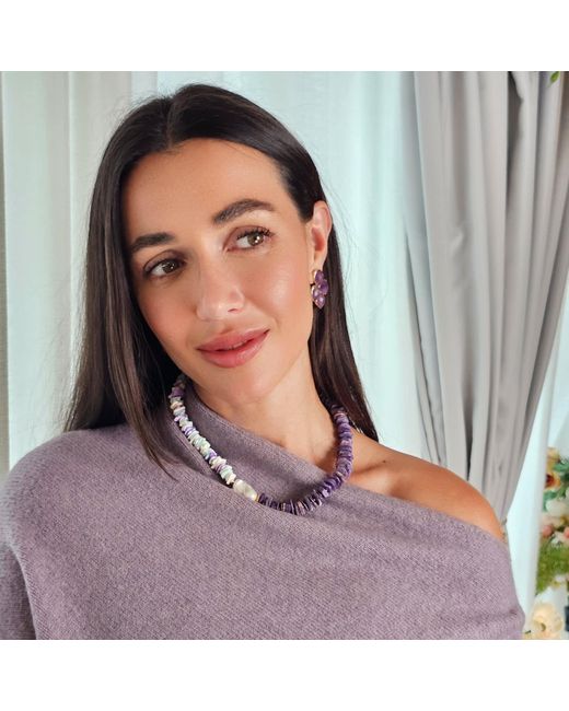 Farra Blue Vibrant Charoite And Colorful Shell With Baroque Pearl Necklace
