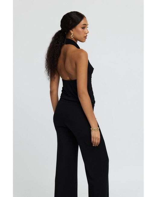 Why Mary Black Diana Cowl Halter Neck Jumpsuit