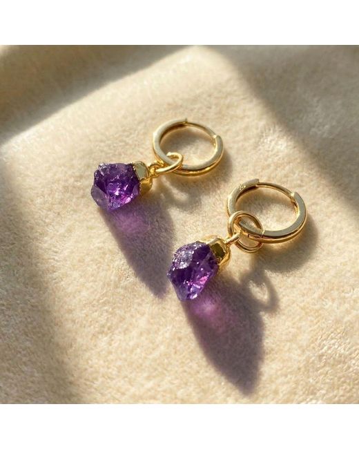 Harfi Metallic Raw Amethyst February Birthstone Plated Huggies