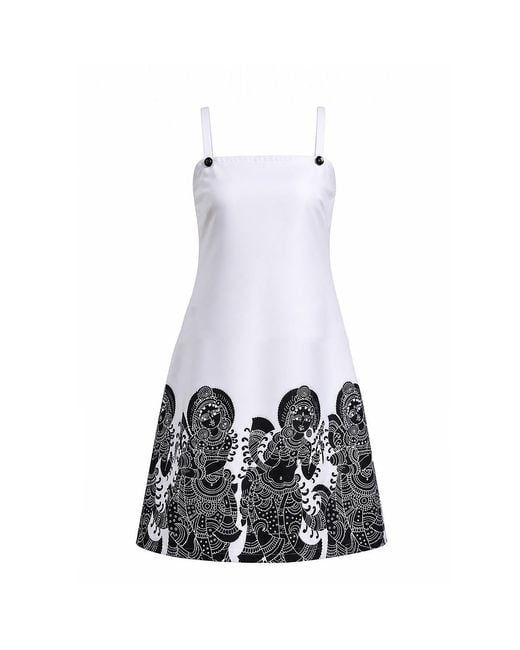 Richa Sharma White Artisanal Cotton A-Line Dress With Ancient Heritage Print