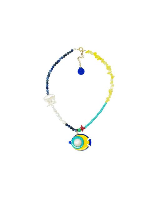 Gissa Bicalho Blue Handmade Necklace Beads And Pendant Fish Tang