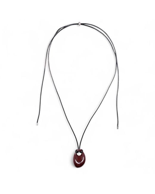 Miss Cecilia Red Oval Pebble Cord Necklace