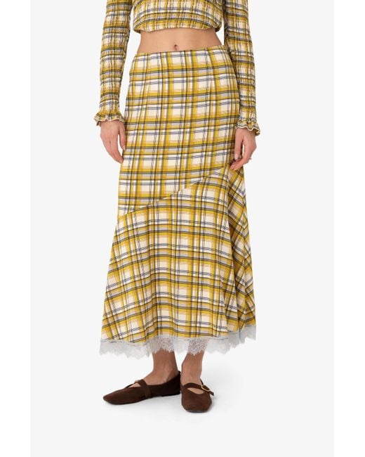 Amy Lynn Metallic Sunnie Plaid Asymetric Lace Trim Skirt