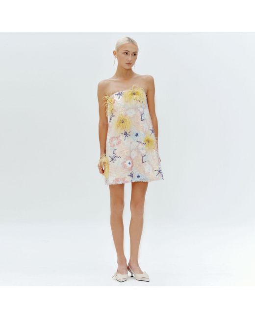 Justin Tong Natural Jessica Strapless Mini Dress