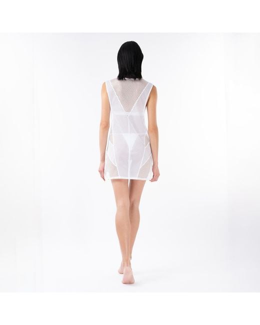 Kim Foley White High-Low Beach Cover-Up Athletic Mesh Dress