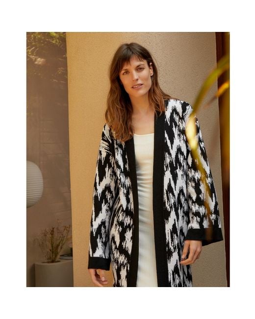 INGMARSON Black Ikat Wool & Cashmere Knitted Cardigan Long