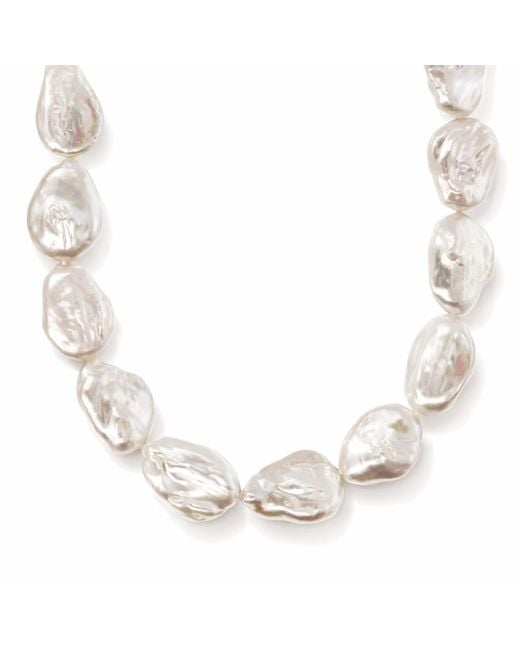Unaloe Metallic Elegant Long Necklace With Freshwater Cultured Baroque Pearls And Sterling- Plated Lobster Clasp
