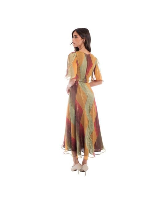 Sofia Tsereteli Brown Geometric Silk Chiffon Dress