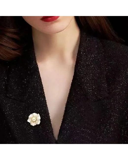 Angel Barocco Metallic Camellia Crystal Pearl Brooch