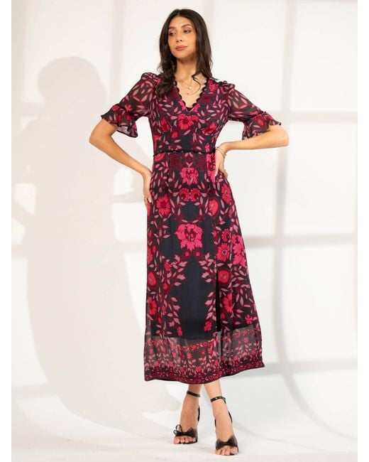 Rose & Nancy Red Miriam Mirror Floral Print Maxi Dress