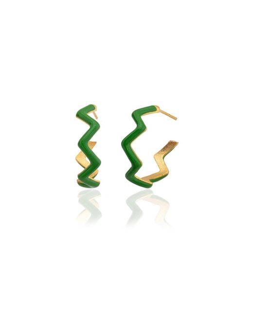 Milou Jewelry Green Zig Zag Hoop Earrings