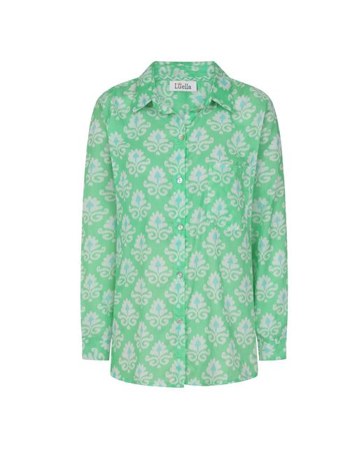 Luella Fashion Green Neutrals Porto Cotton Shirt Printed Pattern