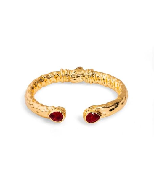 Ebru Jewelry Metallic Ruby Stone Gold Cuff Bracelet