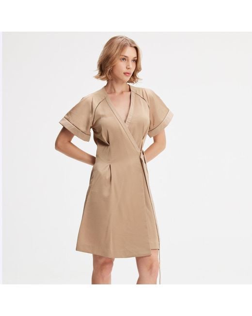 Smart and Joy Natural Neutrals Short Minimalist Wrap Dress