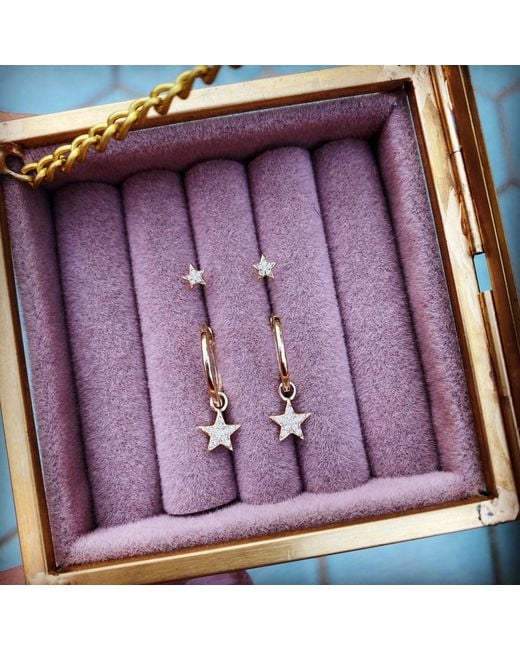 Zohreh Metallic Celestial Diamond Star Hoop Earrings 9K