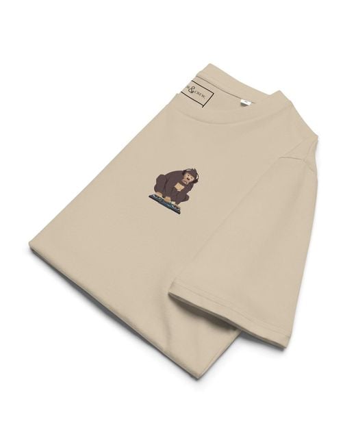 Anchor and Crew Natural Neutrals Desert Dust D J Monkey Organic Cotton Embroidered T-Shirt
