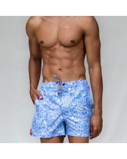 Lords of Harlech Blue Quack Cutout Floral Swim Short for men
