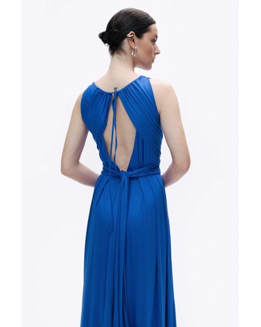 Nocturne Blue Royal Sleeveless Maxi Dress With Waist Detail