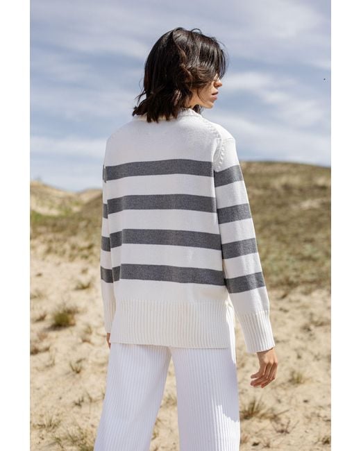 SALANIDA White Marina Striped 100% Merino Jumper