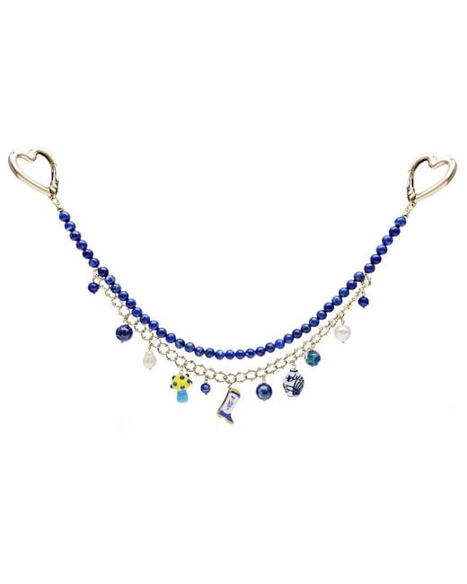 Farra Blue Lapis With Mushroom And Boots Double Layers Chain Bag Charm