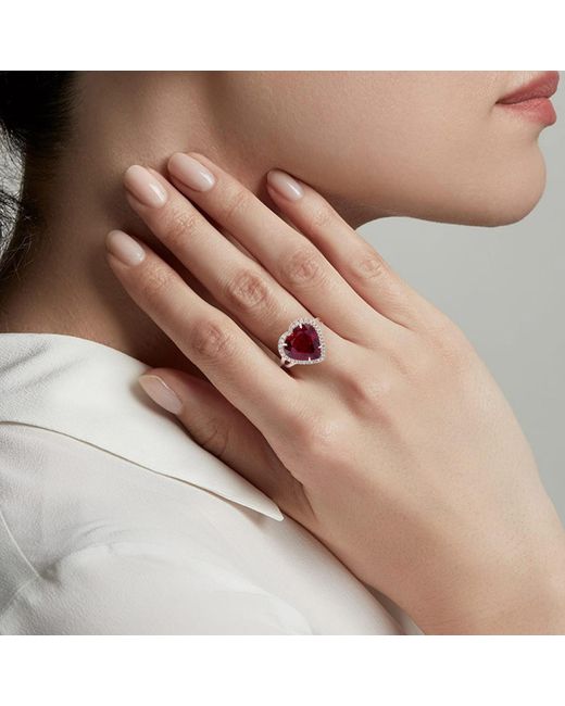 Artisan Red Tourmaline Gemstone & Diamond Cocktail Ring