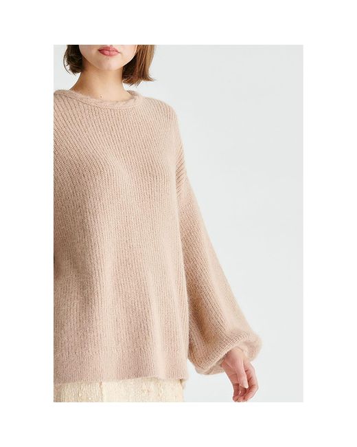 Paisie Natural Balloon Sleeves Jumper With Cable Details