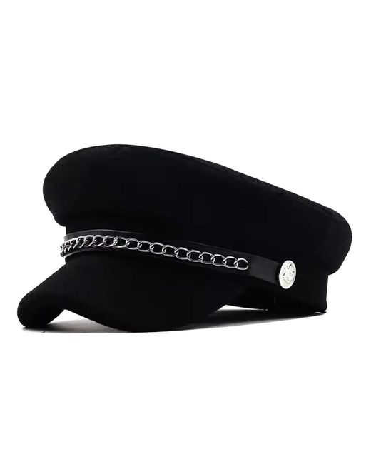 Chanel Joan Elkayam Black Chain Trim Detailed Wool Blend Baker Boy Hat