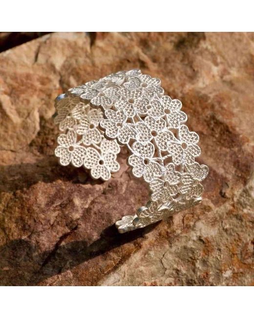 Angel Barocco White Floral Lace Open Cuff Bangle