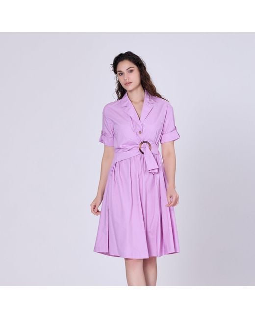 Smart and Joy Purple Shirt Dress With Asymmetric Belt Panel