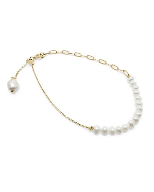 Clemence Wren Metallic Adjustable Slider Freshwater Pearl Bracelet