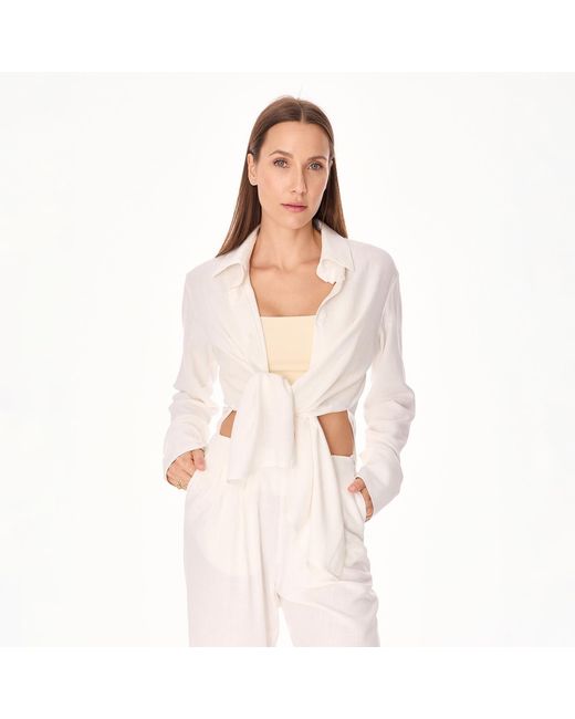Mandragora White Neutrals Ecru Linen And Viscose A Long, Flowing Shirt