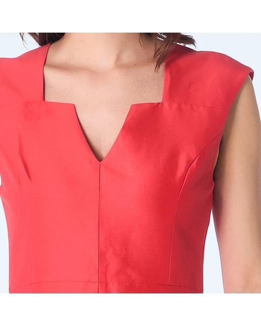 Smart and Joy Red Fit-and-Flare Satin V-Neck Dress
