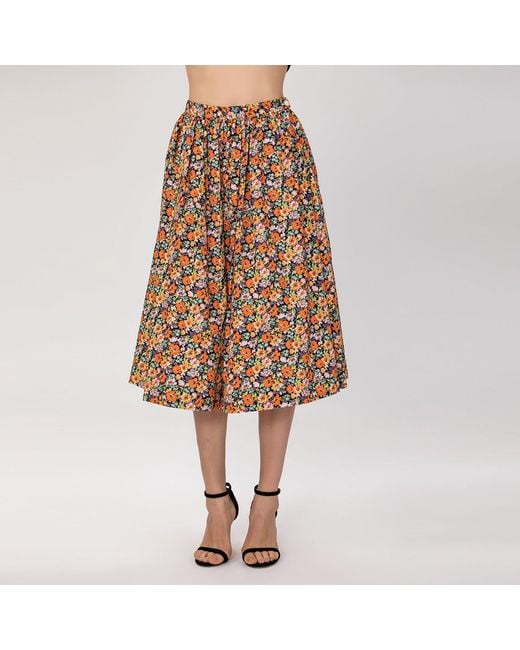 Smart and Joy Brown Retro Floral Print Flared Skirt