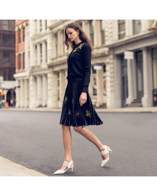 Roch Perel Black Winter Flower Print Pleated Skirt