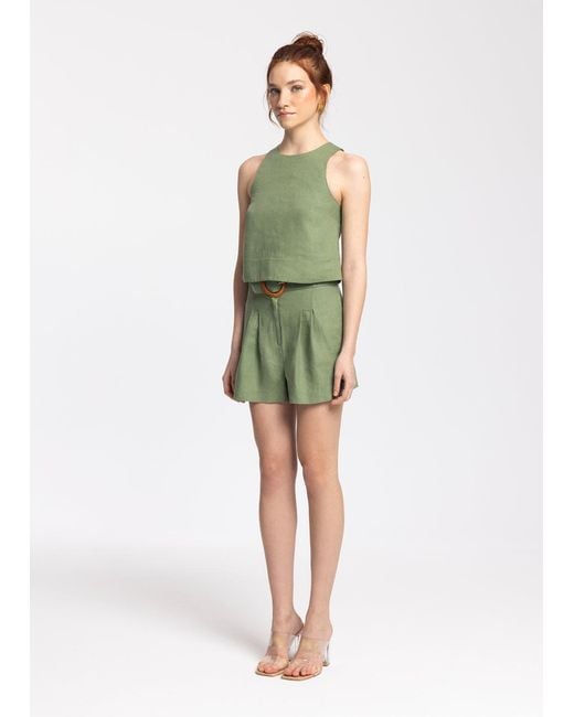 Monlicia Green Lena Linen Top