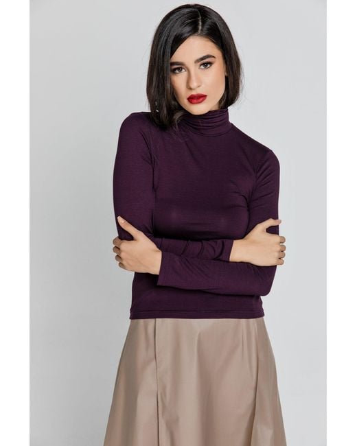 Conquista Purple Turtle Neck Top By