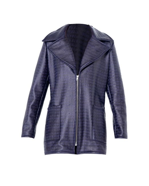 Metamorph Blue Croc-Effect Faux Suede Jacket