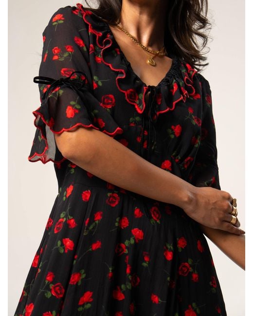 Rose & Nancy Red Toni Rose Print Velvet Tie Maxi Dress