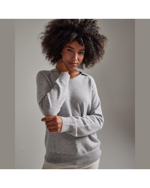 Salts Cashmere Gray Split Neck Polo Sweater