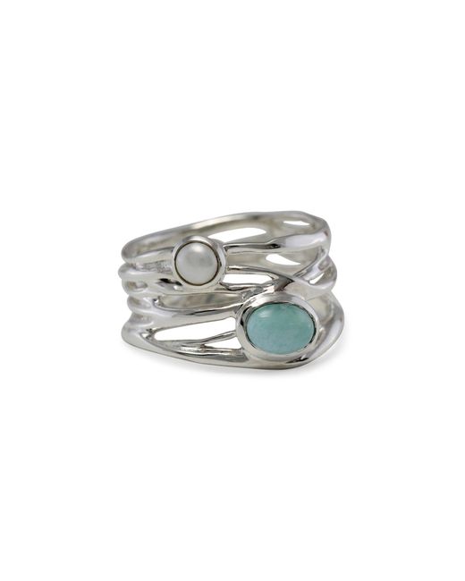 Isla Silver Gray Statement Larimar & Pearl Ring