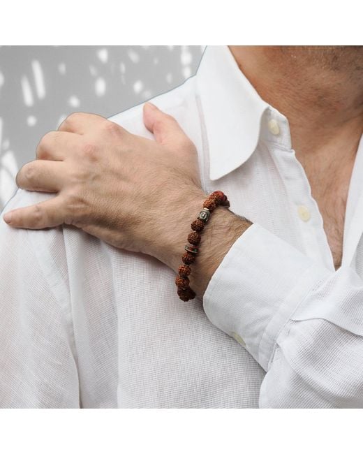Ebru Jewelry Brown Energy Stone Tibet Rudraksha Buddha Beaded Bracelet for men