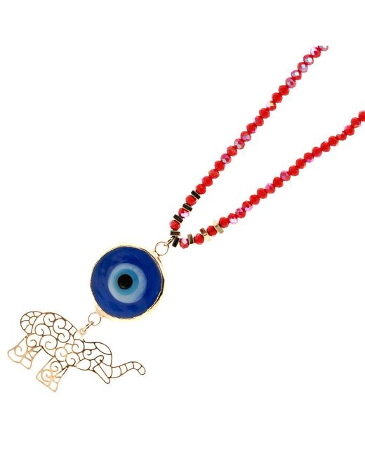 Ebru Jewelry White Summer Lucky Elephant And Evil Eye Necklace