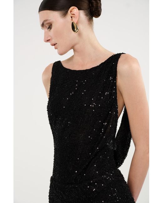 Nocturne Black Sequin Open Back Mini Dress