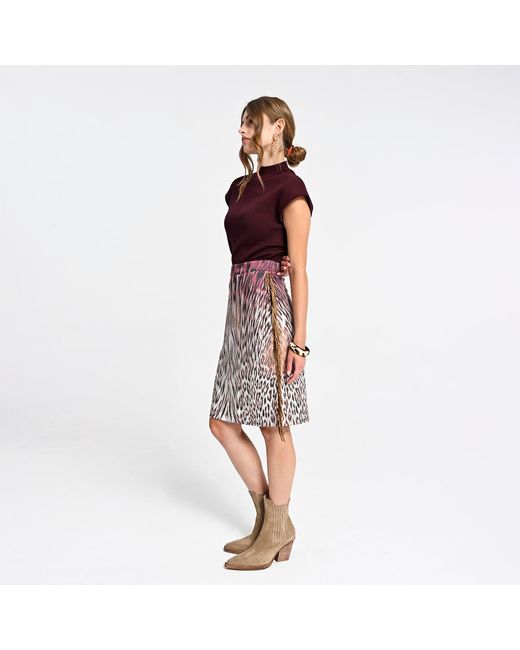 Lalipop Design Purple Pencil Skirt With Animal Print And Fringe Details