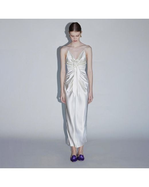 Belsize25 White Rosa Series – Acetate Draped Dress With Handmade Rose Detail