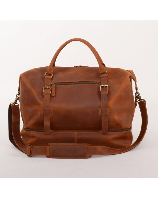 Touri Brown Genuine Leather Holdall Weekender With Extra Compartment for men