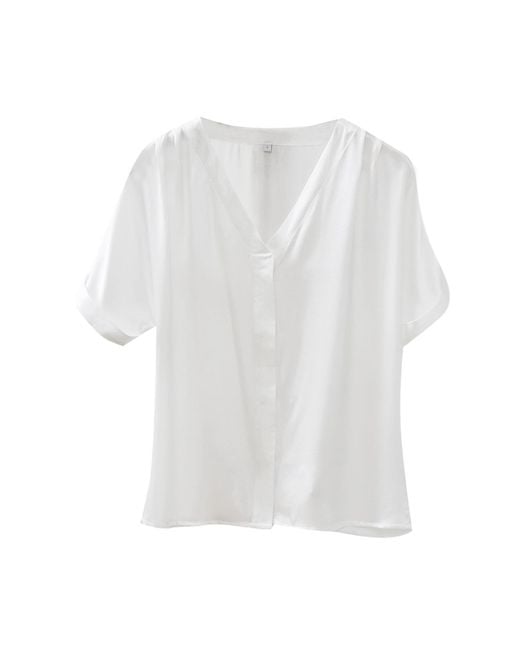 Soft Strokes Silk White Pure Mulberry Silk Top Regular Fit