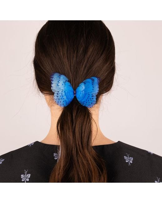 Oana Savu Blue Butterfly Ribbon Tie Choker Necklace Ribbon Scrunchie