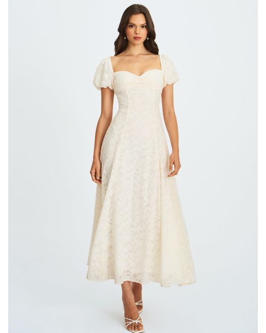 Miss Circle New York White Pandora Bubble Sleeve Backless Maxi Dress